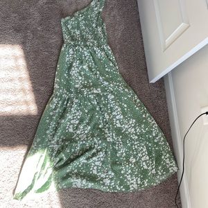 Ditsy Floral Shirred One Shoulder Ruffle Hem Dress (size L)